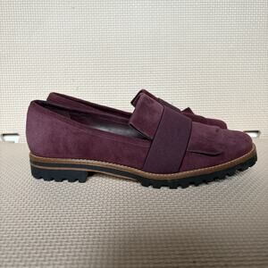 Bernardo Womens Burgundy Suede Leather Loafers Size 7.5 Lug Sole Office Comfort